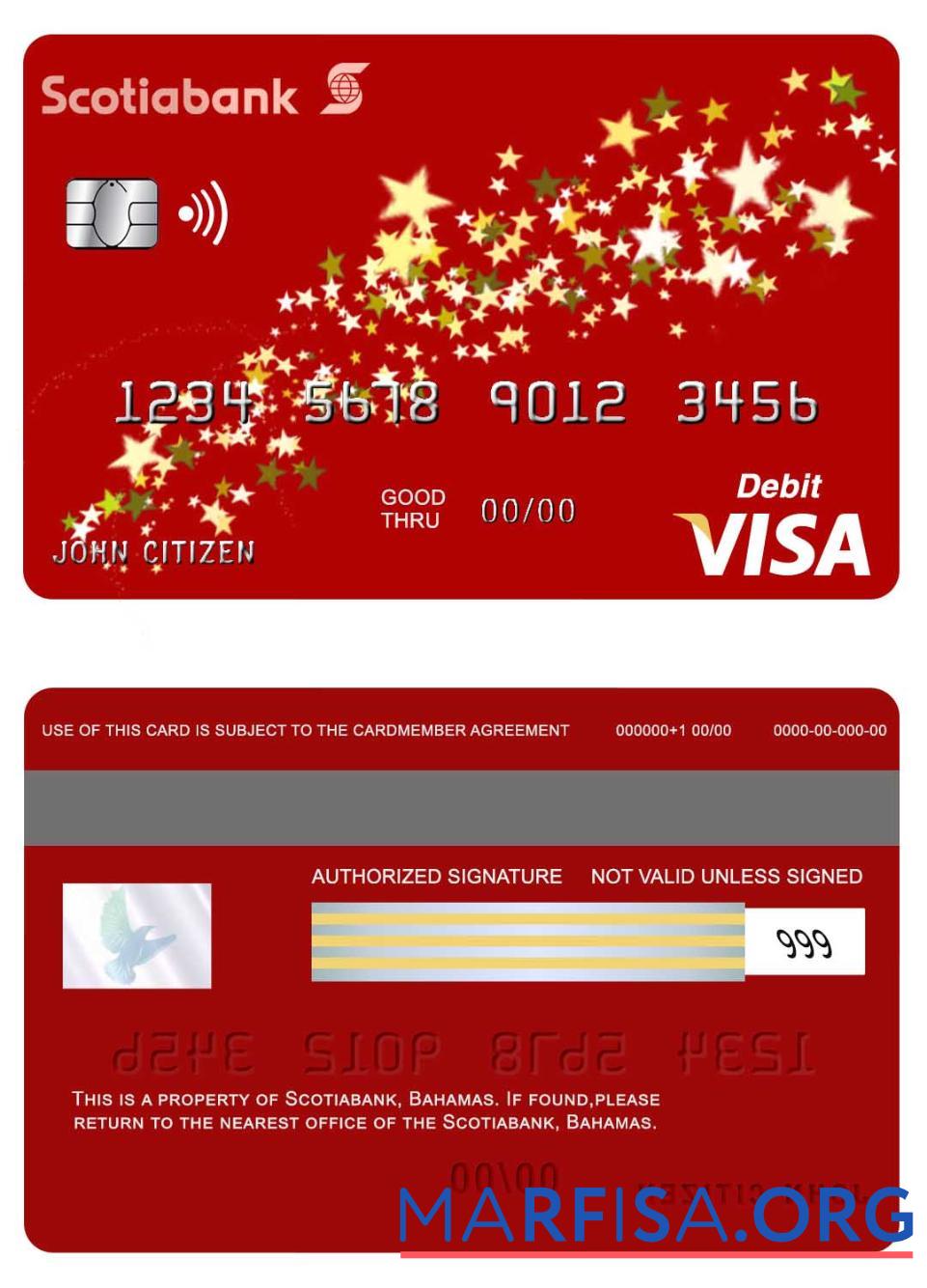 Realistic Bahamas Scotia bank visa debit real example